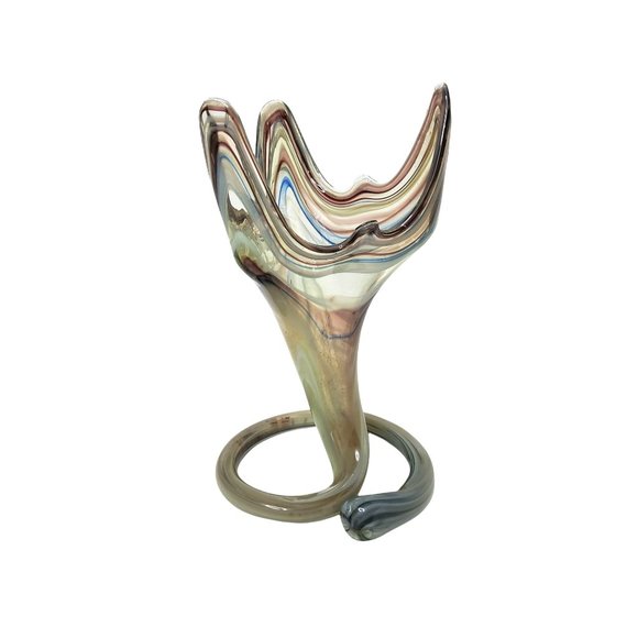 Vintage Sooner Art Glass Triangle Shaped Flared Vase with Coiled Base - Picture 1 of 4